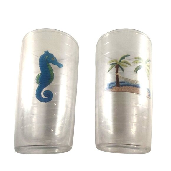 Tervis Double-Wall Insulated Clear Tumblers W/Seahorse/Palm Tree Designs-16 oz - Picture 6 of 13